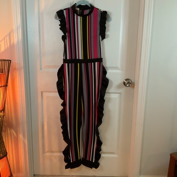 monaco Pants - PARTY JUMPSUIT RUFFLES AND STRIPES SIZE L